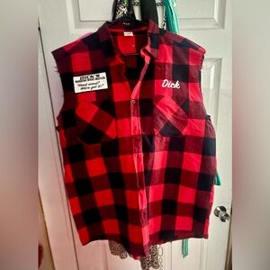 Red and Black Plaid Sleeveless Shirt